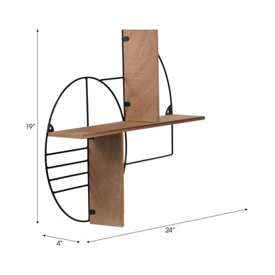 METAL/WOOD, 24 MODERN CIRCLES WALL SHELF, NATURAL