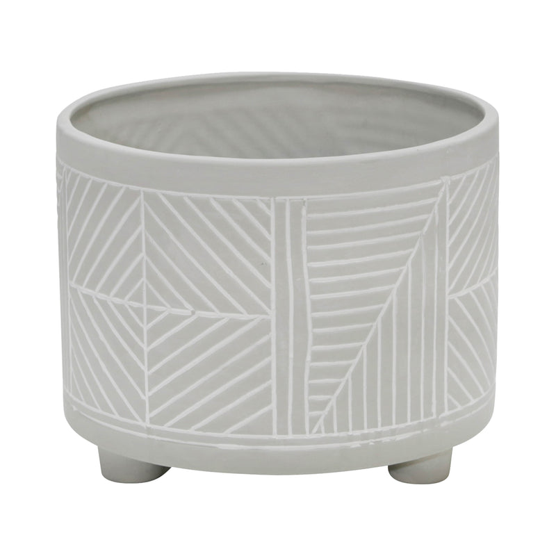 S/2 CERAMIC DIAMOND FOOTED PLANTER 10/12, GRAY