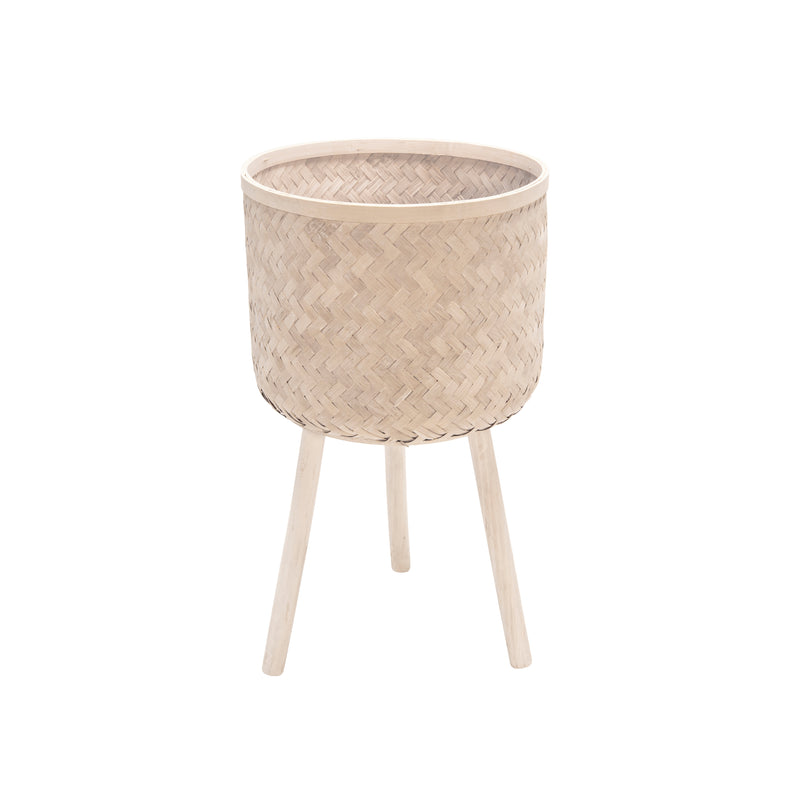 S/3 Bamboo Planters White Wash