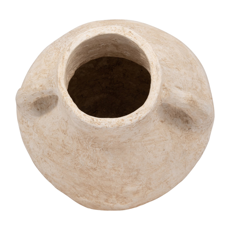 PAPER MACHE, 14 VASE WITH HANDLES, WHITE