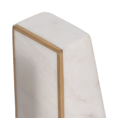 S/2 Marble 6h Slanted Bookends W/gold Trim,white