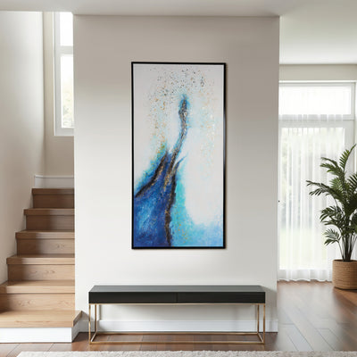 32X64 HANDPAINTED ABSTRACT CANVAS, WHITE/BLUE