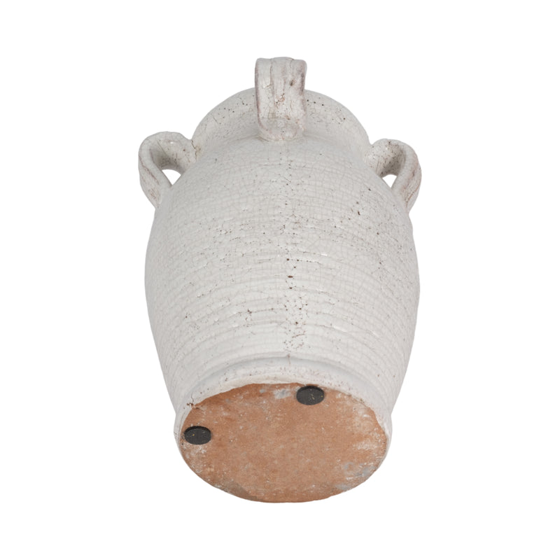 7 Terracotta Vase With Handles, White Crackle