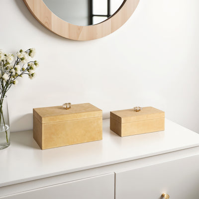 S/2 10/12 Benin Suede Boxes W/stone Knob, Ivory