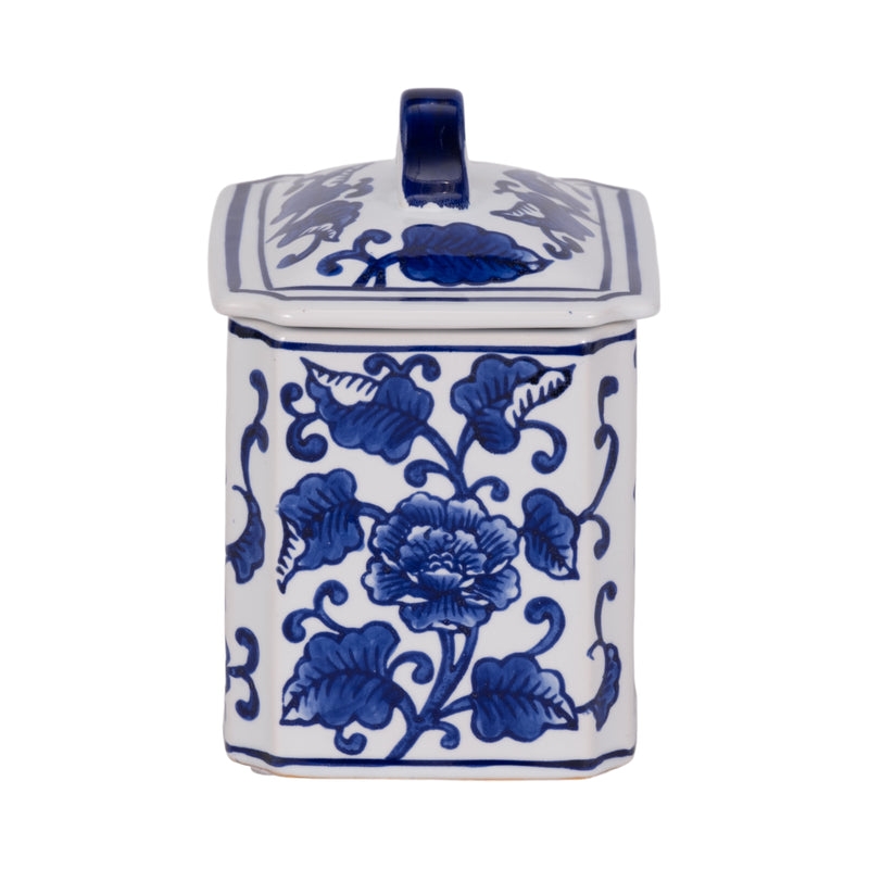 Cer, 6 13oz Rect Chinoiserie Candle W/lid,blu/wht