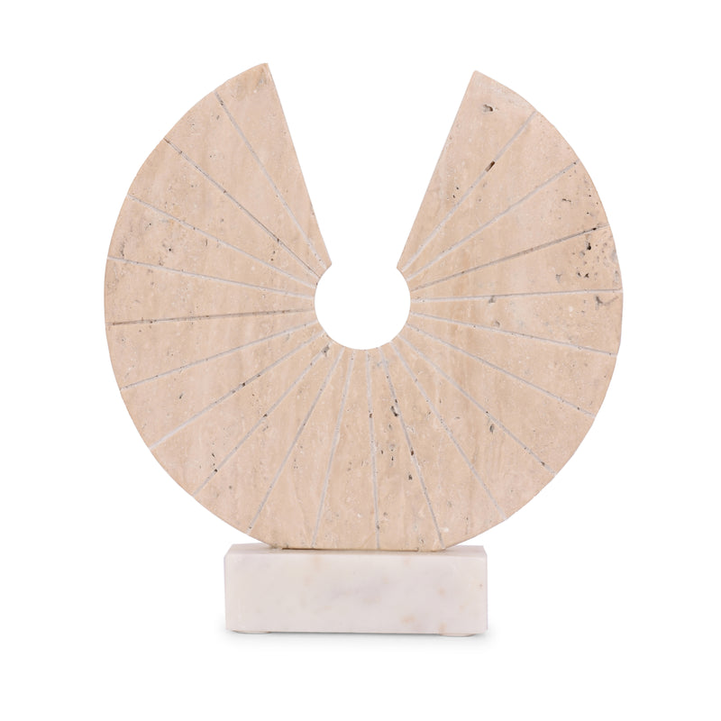 11x10 Travertine Open Circle On Marble Base, Tan/