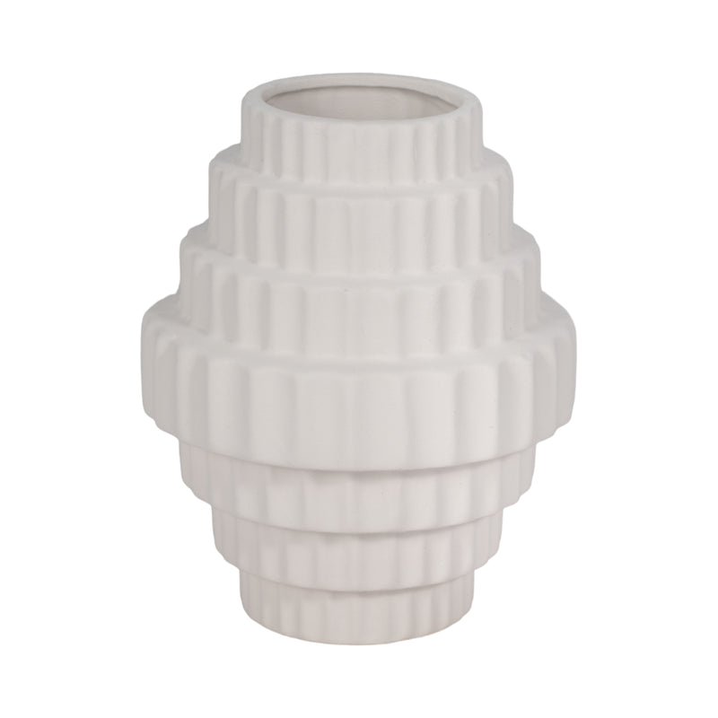 8 Textured Staggered Vase, White