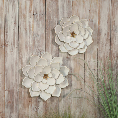 METAL 17  MULTI-LAYER FLOWER WALL DECO, WHITE/GOL