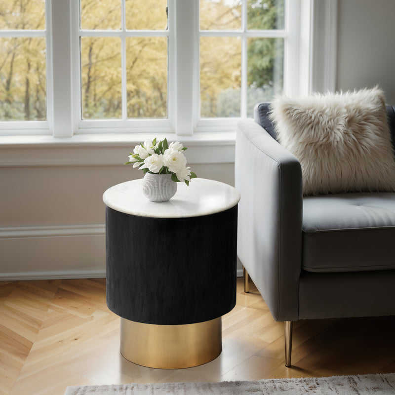 20 Gold Pedestal Accent Table Marble Top, Wht/blk