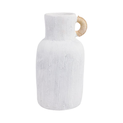 13 Textured Terracotta Vase W/rattan Handle, Wht