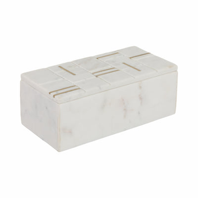 8 White Marble Box With Brass Inlay, White/gold