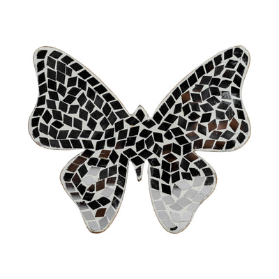 GLASS, 6 MOSAIC BUTTERFLY, WHITE