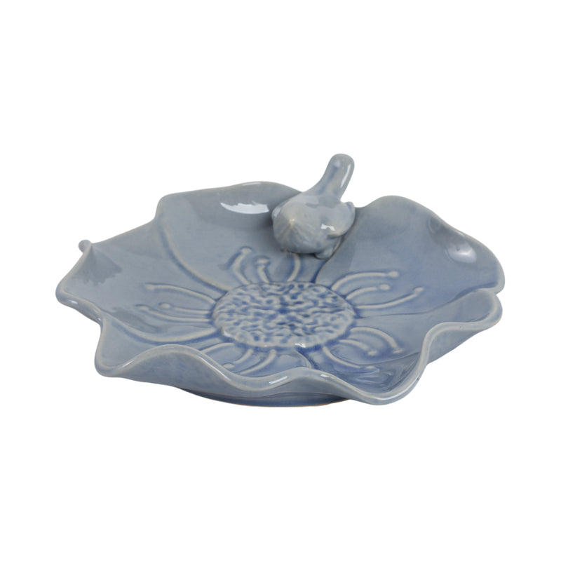 10x2 Flower Birdbath With Perched Bird, Blue