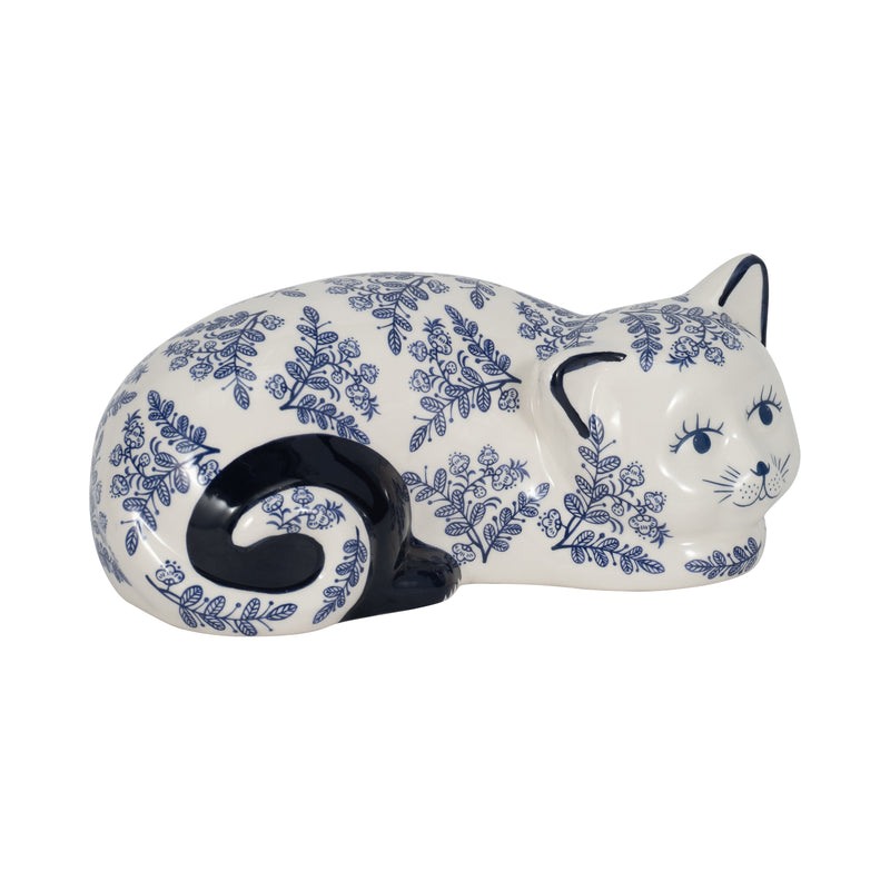 CER, 9 SLEEPING CHINOISERIE CAT, BLUE/WHITE