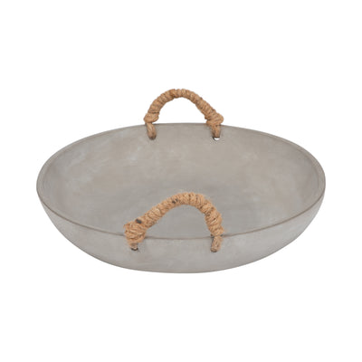 12 Cement Bowl W/ Woven Handles, Grey