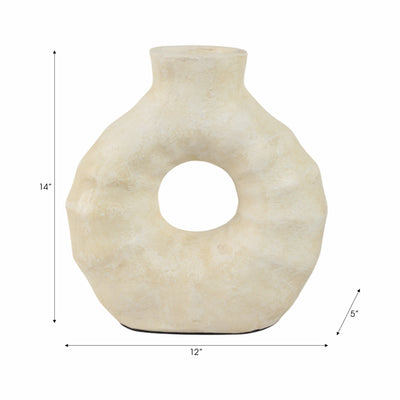 13 Ridged Open Cut-out Terracotta Vase, Ivory