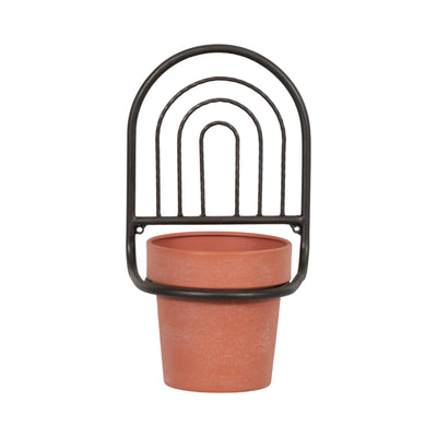 METAL, 11H WALL PLANTER, BLACK/TERRACOTTA