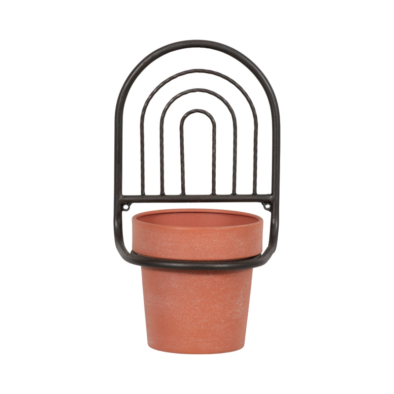 METAL, 11H WALL PLANTER, BLACK/TERRACOTTA