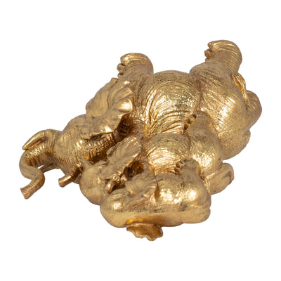 RESIN, 10 STACKED RAISED TRUNK ELEPHANTS, GOLD