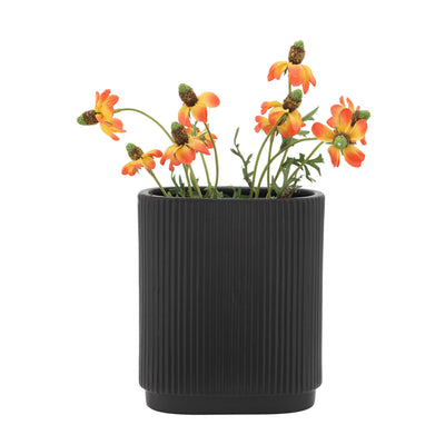 CER, 8H RIDGED VASE, BLACK