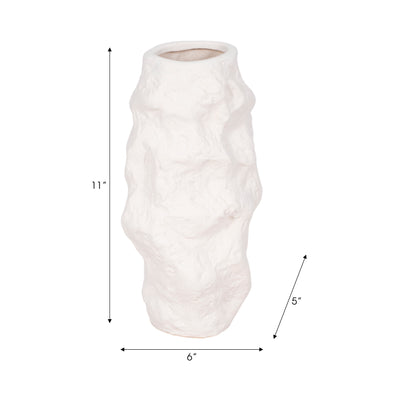 11 Jagged Textured Vase, White