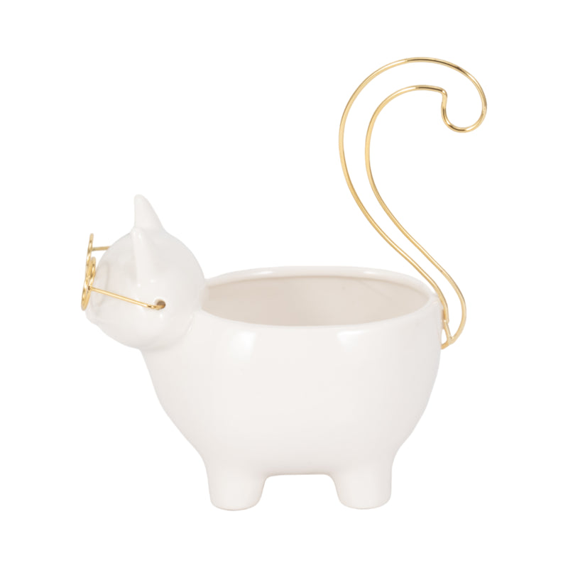 CER, 9 KITTY TRINKET DISH, WHITE/GOLD