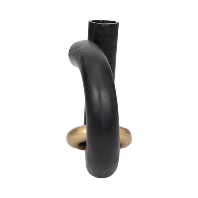 Metal, 9 Loop Vase W/ Gold Ring, Black/gold