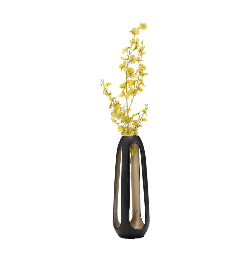 METAL,18H,OPEN VASE,MATTE BLACK