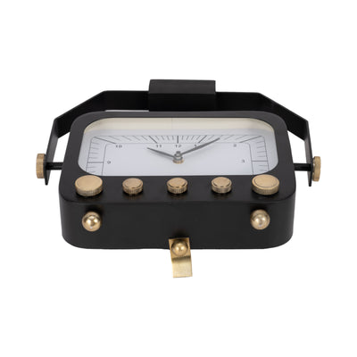 12 Footed Clock With Handle, Black/gold