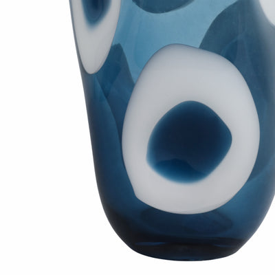 14x8 Curvy Polka Dot Glass Vase, Blue/white