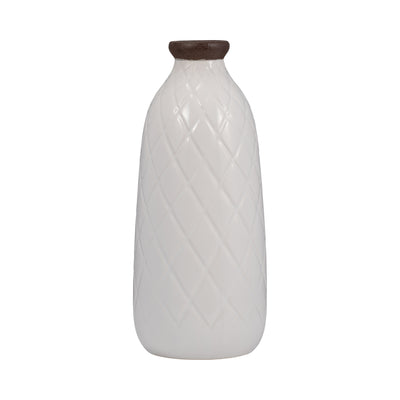 CER, 12 PLAID TEXTURED VASE, WHITE