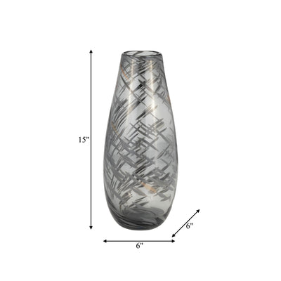 GLASS, 15H SWIRL VASE, BLACK