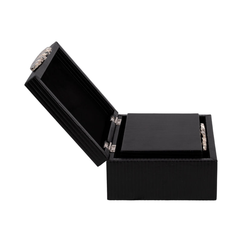 S/2 9/11 Boxes With Lines & Silver Handle, Black