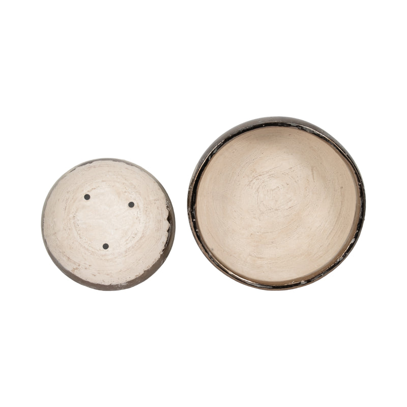 S/2 12/15 Gold Rim Terracotta Bowls, Grey