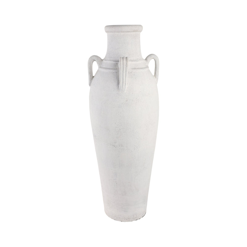 39 Terracotta Floor Vase W/handles, Ivory