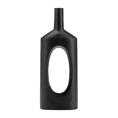 METAL,16H,TALL MODERN OPEN CUT OUT VASE,BLACK