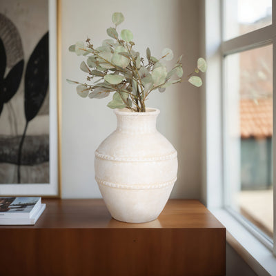 14 Traditional Textured Terracotta Vase, Ivory