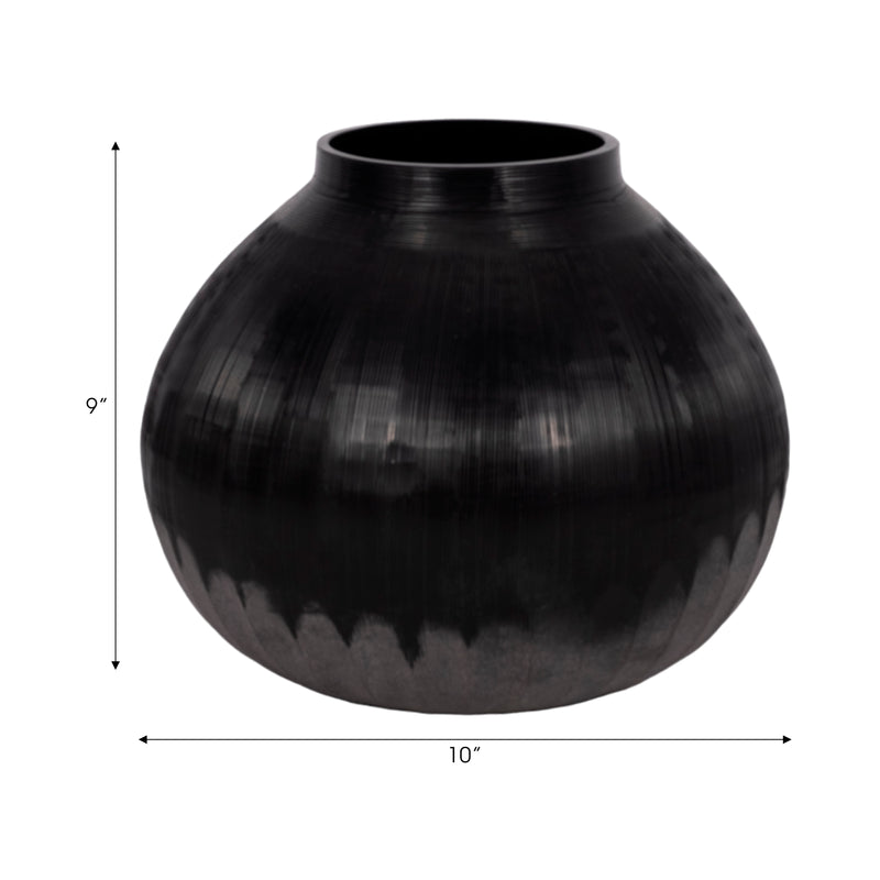 9 Etched Lines Rough Cut Bottom Vase, Black