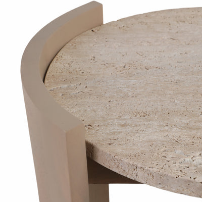 24 Leiona Travertine And Wood Accent Table