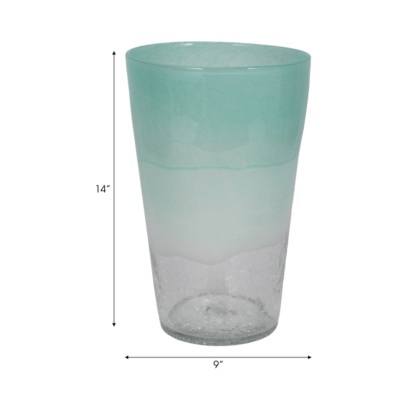 14 Fluted Glass Vase, Aqua Haze