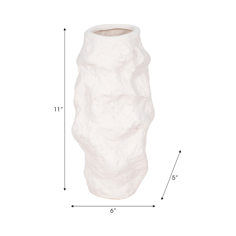 11 Jagged Textured Vase, White