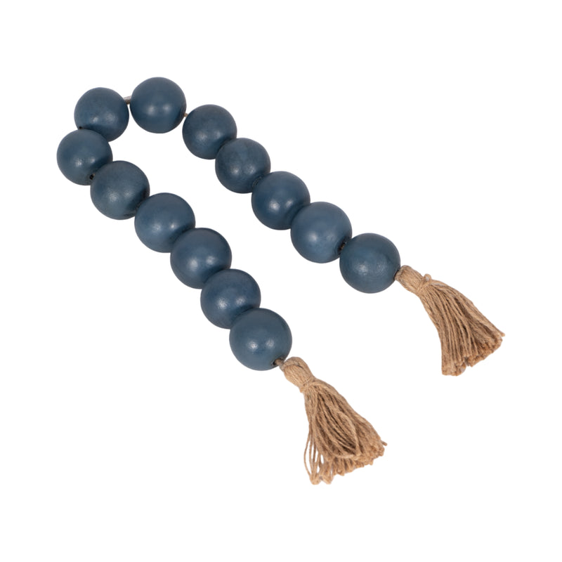 WOOD, 25 LARGE BEADED GARLAND W/ TASSEL, TEAL/BLU