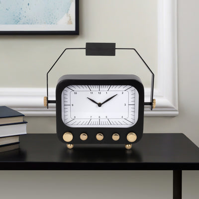 12 Footed Clock With Handle, Black/gold