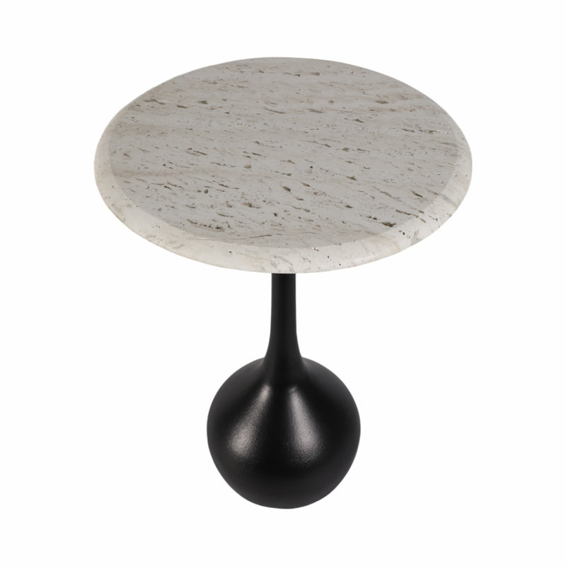 20 Travertine Accent Table Ball Base, Wht/blk