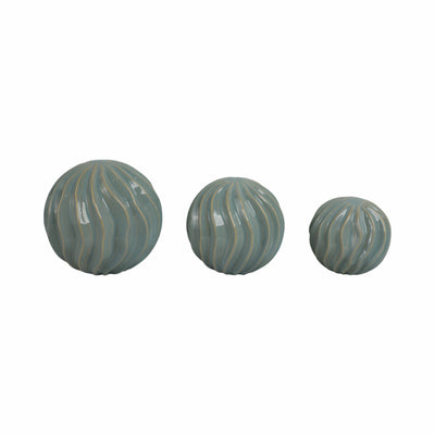 S/3 4/5/6 Seaside Blue Cer Deco Balls - Set Of 3