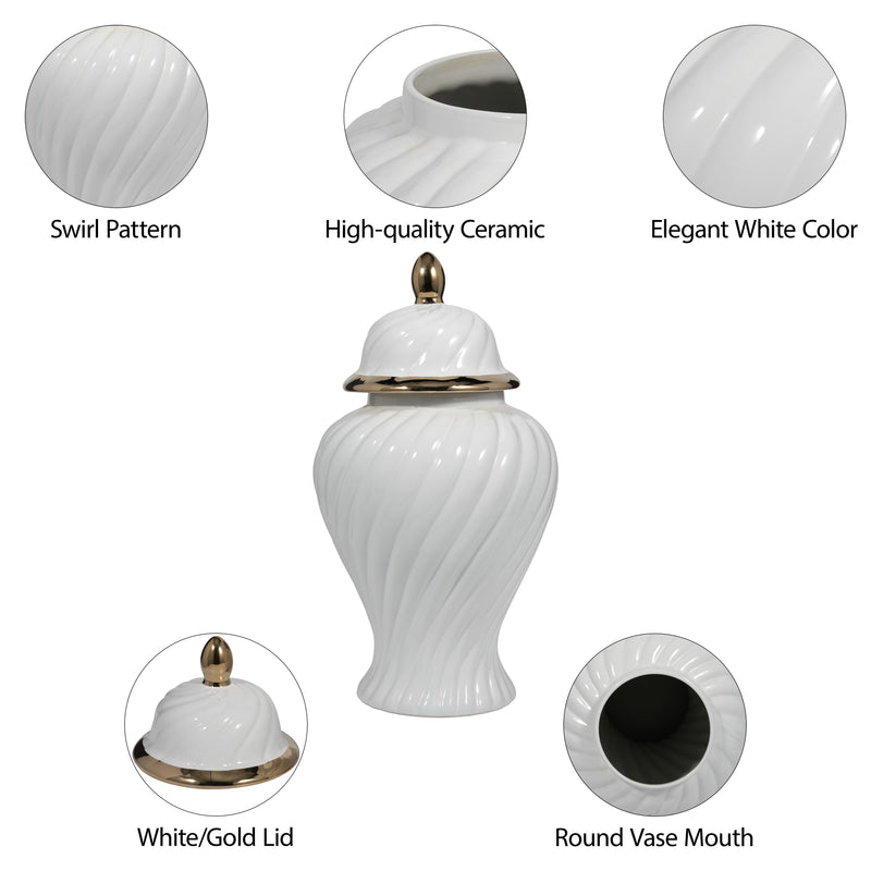 Cer, 20 Swirl Temple Jar, White/gold