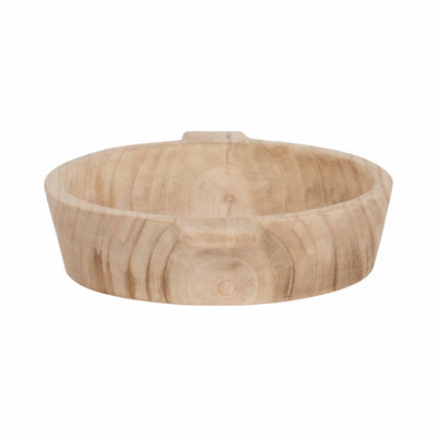 16 Round Wood Bowl With Handles, Natural