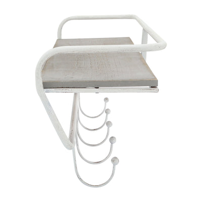 METAL/WOOD 20 5  HOOK WALL SHELF, WHITE/GRAY