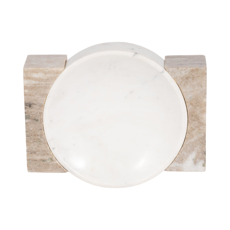 10 Marble Bowl With Onyx Marble Sides, White/tan