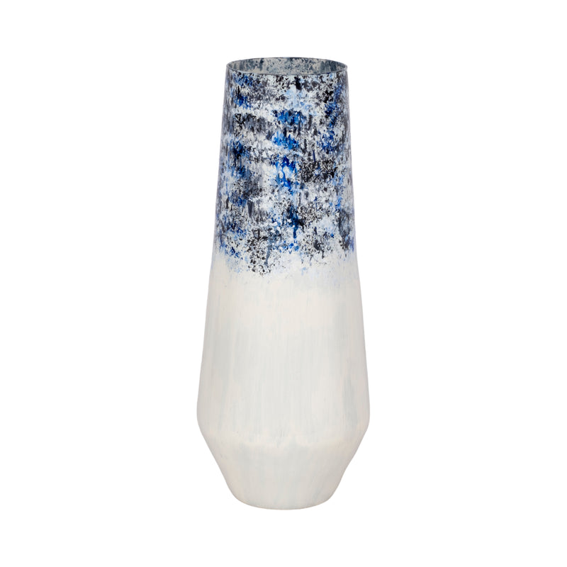 18 Tapered Bottom Vase Arctic Finish, White/blue